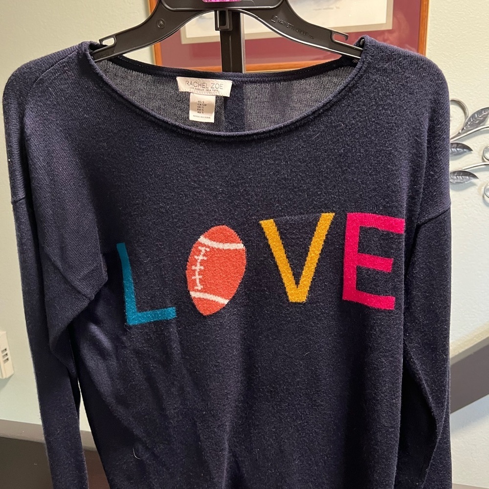 Rachel Zoe Navy Sweater with Colorful Love Design